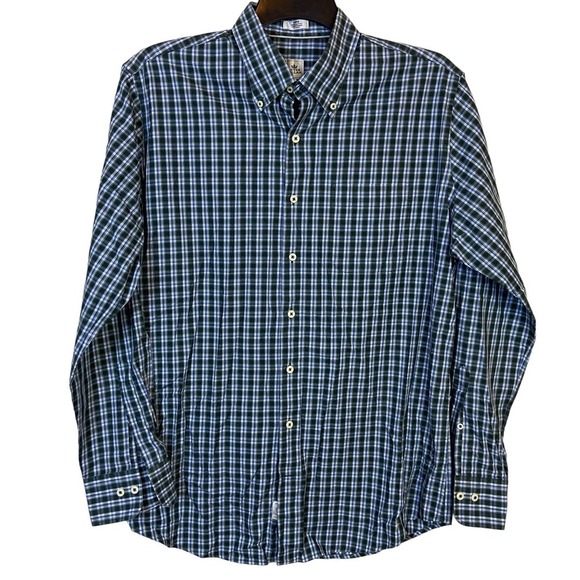 Peter Millar Men's Large‎ Cotton Green Blue Plaid Long Sleeve Button Front Shirt - Picture 1 of 9